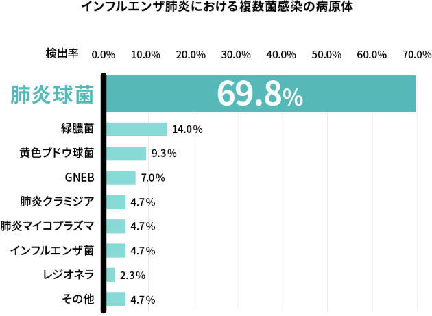 インフルエンザ肺炎における複数菌感染の病原体