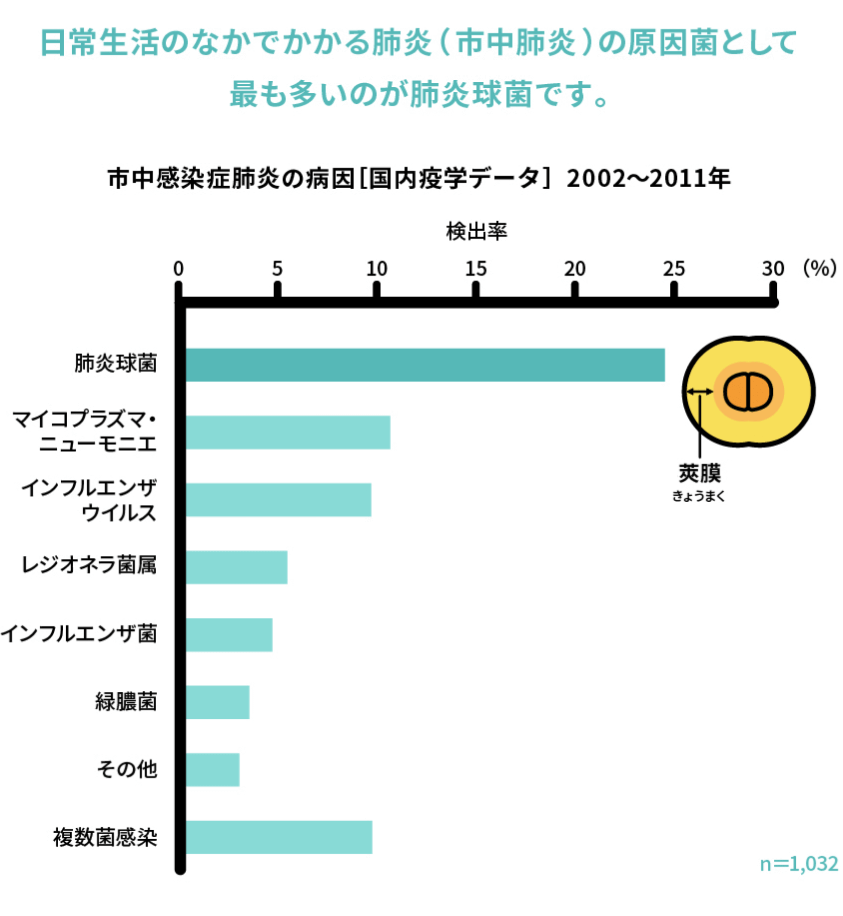 市中感染症肺炎の原因[国内疫学データ] 2002~2011年